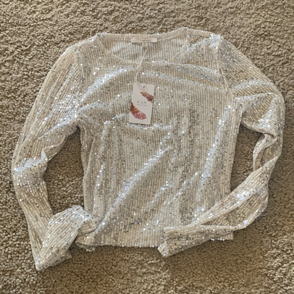 Chelsea & Violet Long Sleeve Cropped Sequin Top